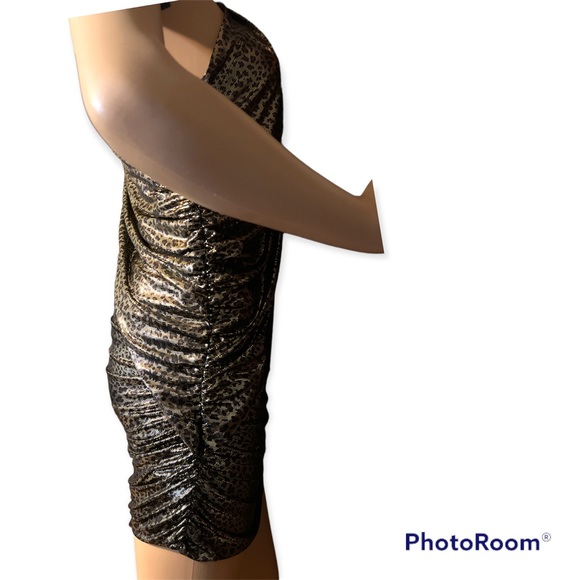 Bebe Addition metalic gold leopard print size XS raunch mini ddress - Picture 4 of 17